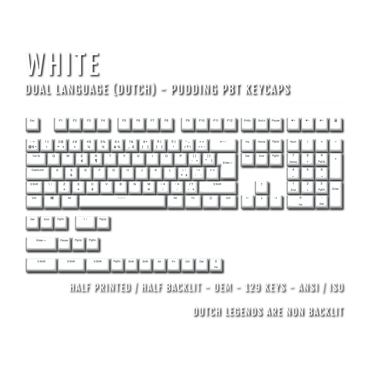 White Dutch (ISO-NL) Dual Language PBT Pudding Keycaps Krome Keycaps LTD dutch