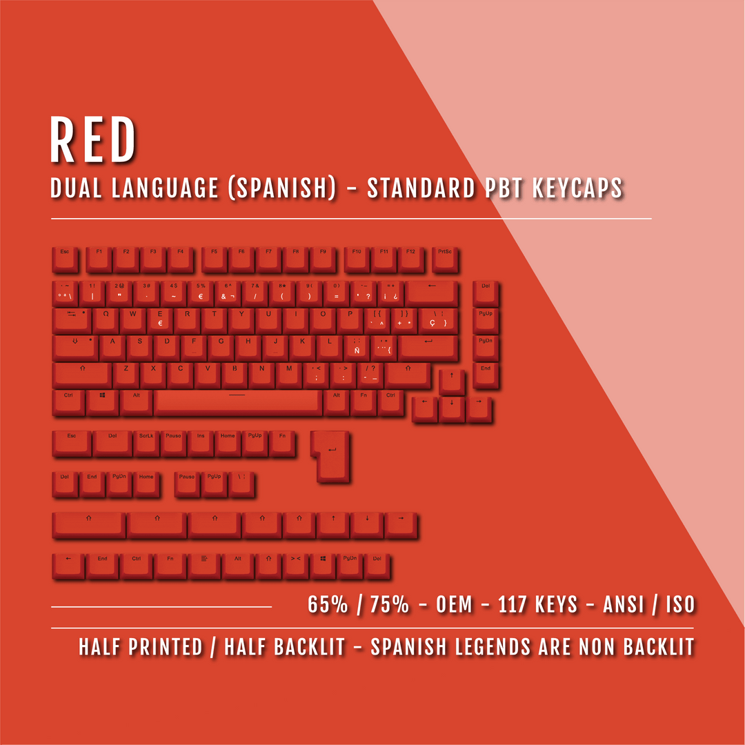 Red Spanish (ISO-ES) Dual Language PBT Keycaps - 65/75% Krome Keycaps LTD spanish