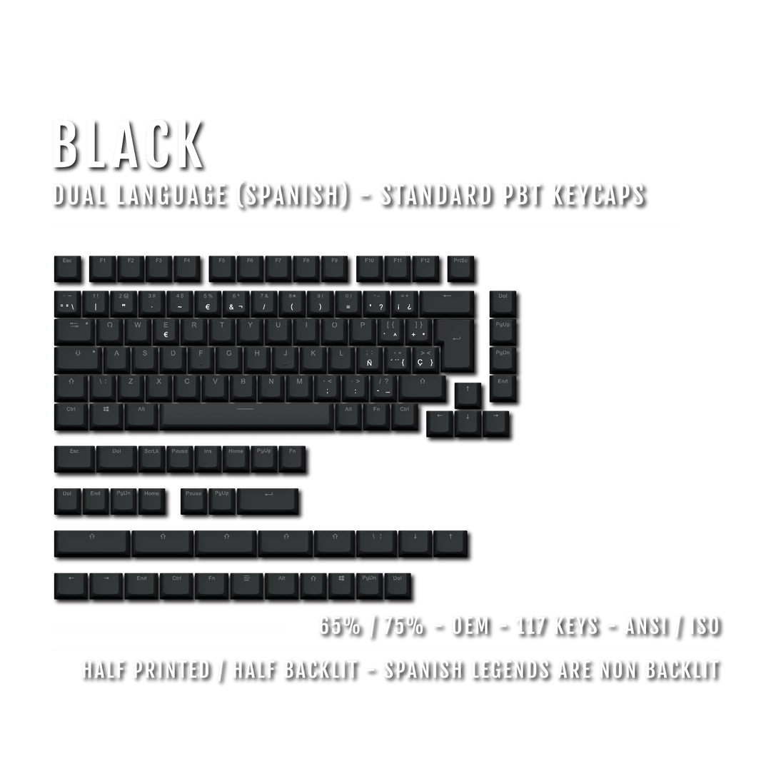 Black Spanish (ISO-ES) Dual Language PBT Keycaps - 65/75% Krome Keycaps LTD spanish