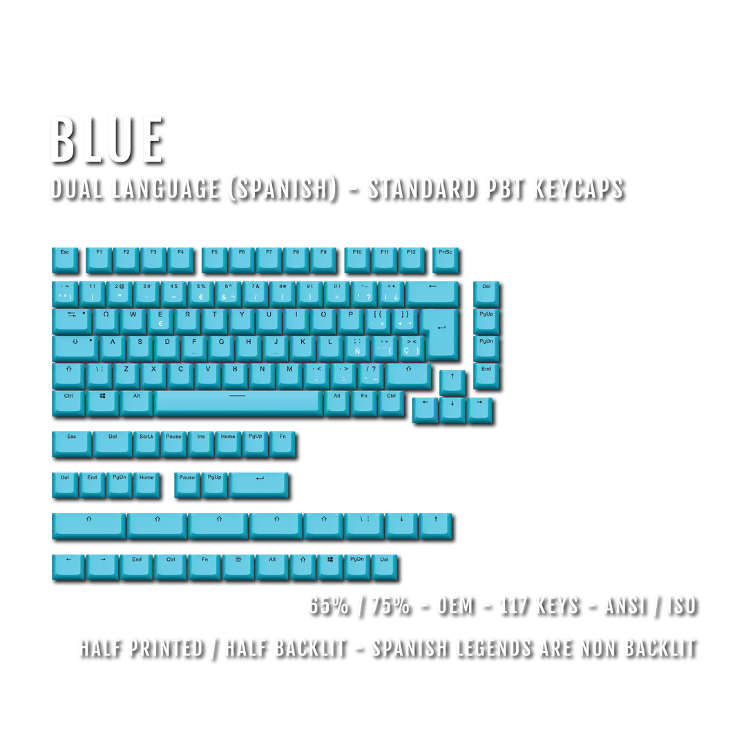 Blue PBT Spanish Keycaps - ISO-ES - 65/75% Sizes - Dual Language Keycaps - kromekeycaps
