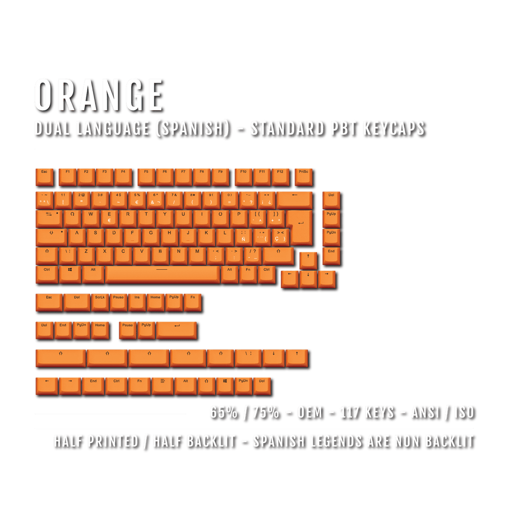 Orange Spanish (ISO-ES) Dual Language PBT Keycaps - 65/75% Krome Keycaps LTD spanish