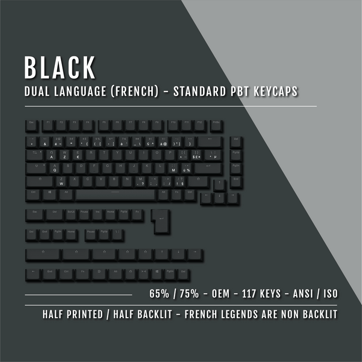 Black French (ISO-FR) Dual Language PBT Keycaps - 65/75% Krome Keycaps LTD french