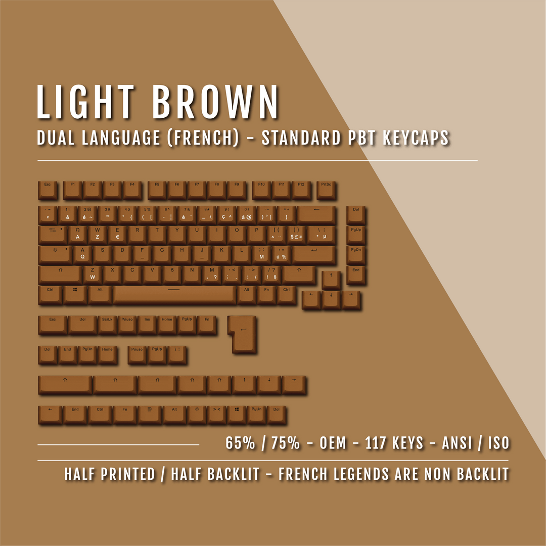 Light Brown French (ISO-FR) Dual Language PBT Keycaps - 65/75% Krome Keycaps LTD french