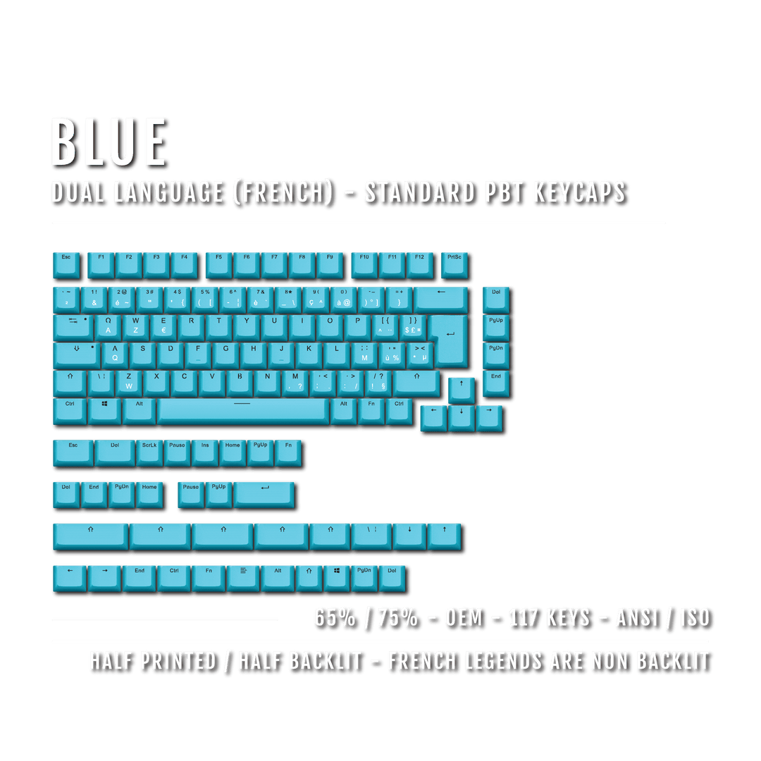 Blue French (ISO-FR) Dual Language PBT Keycaps - 65/75% Krome Keycaps LTD french