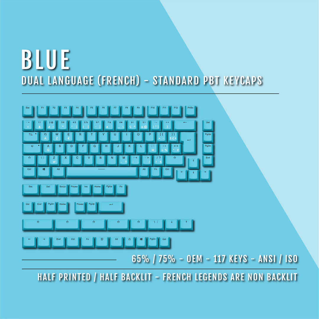 Blue French (ISO-FR) Dual Language PBT Keycaps - 65/75% Krome Keycaps LTD french