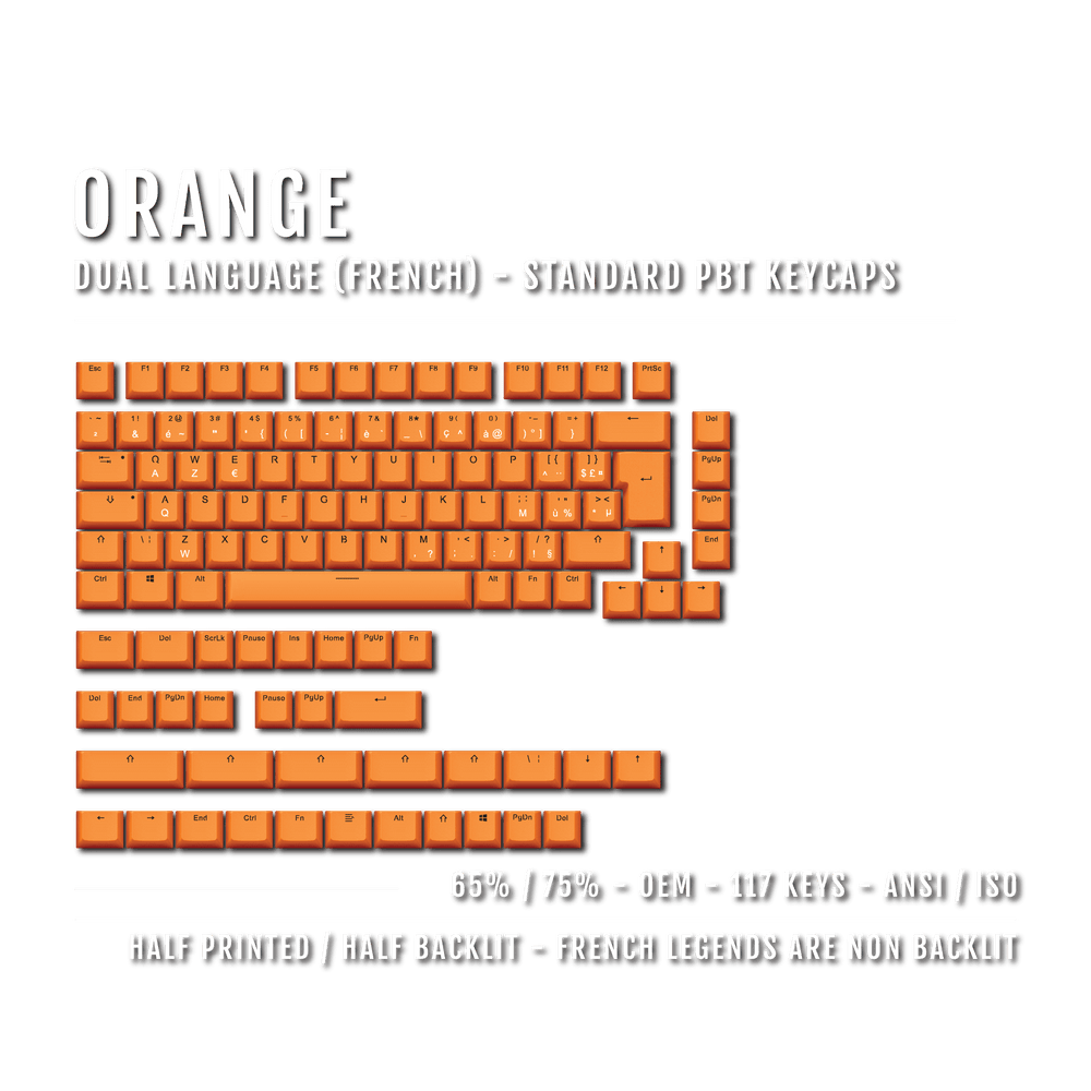 Orange French (ISO-FR) Dual Language PBT Keycaps - 65/75% Krome Keycaps LTD french