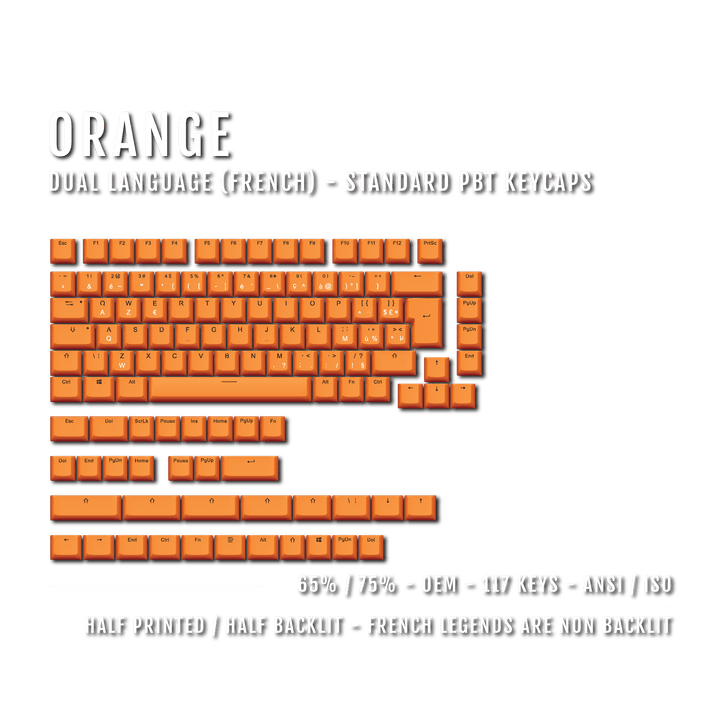 Orange French (ISO-FR) Dual Language PBT Keycaps - 65/75% Krome Keycaps LTD french