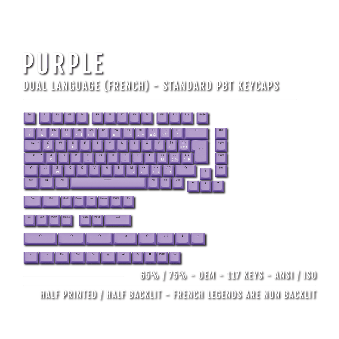 Purple French (ISO-FR) Dual Language PBT Keycaps - 65/75% Krome Keycaps LTD french