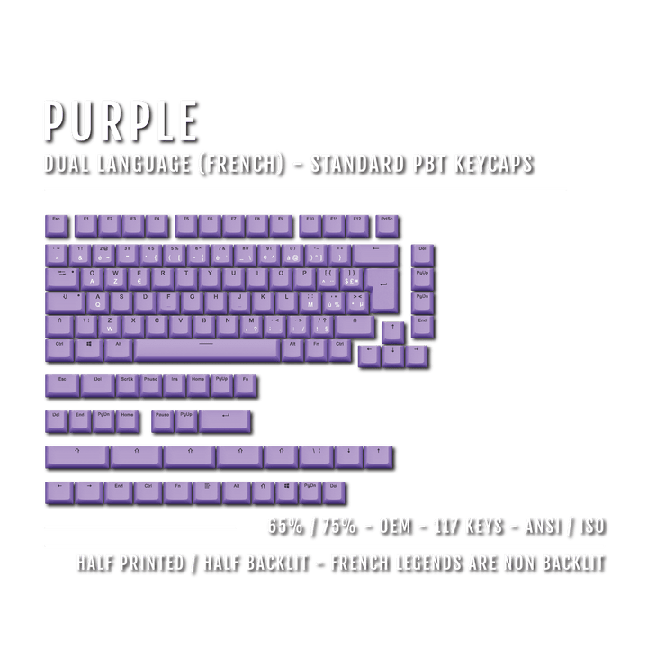 Purple French (ISO-FR) Dual Language PBT Keycaps - 65/75% Krome Keycaps LTD french