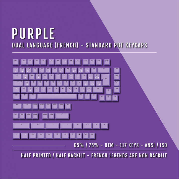 Purple French (ISO-FR) Dual Language PBT Keycaps - 65/75% Krome Keycaps LTD french