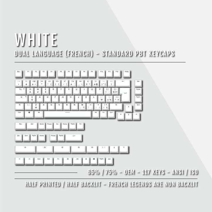 White French (ISO-FR) Dual Language PBT Keycaps - 65/75% Krome Keycaps LTD french