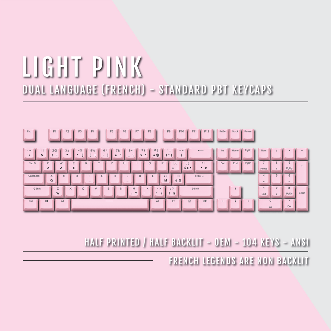 Light Pink French (ISO-FR) Dual Language PBT Keycaps Krome Keycaps LTD french