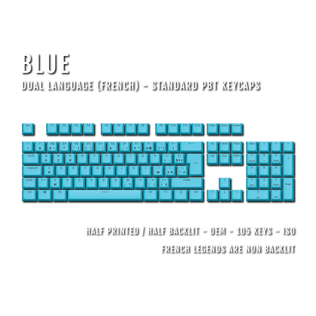 Blue French (ISO-FR) Dual Language PBT Keycaps Krome Keycaps LTD french