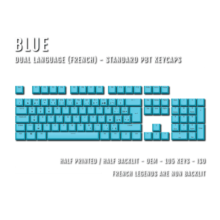 Blue French (ISO-FR) Dual Language PBT Keycaps Krome Keycaps LTD french