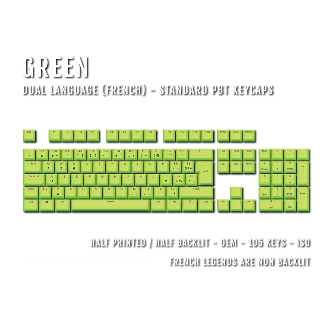 Green French (ISO-FR) Dual Language PBT Keycaps Krome Keycaps LTD french