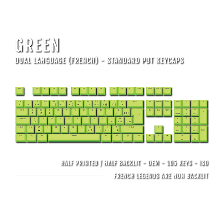 Green French (ISO-FR) Dual Language PBT Keycaps Krome Keycaps LTD french