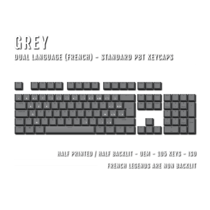 Grey French (ISO-FR) Dual Language PBT Keycaps Krome Keycaps LTD french