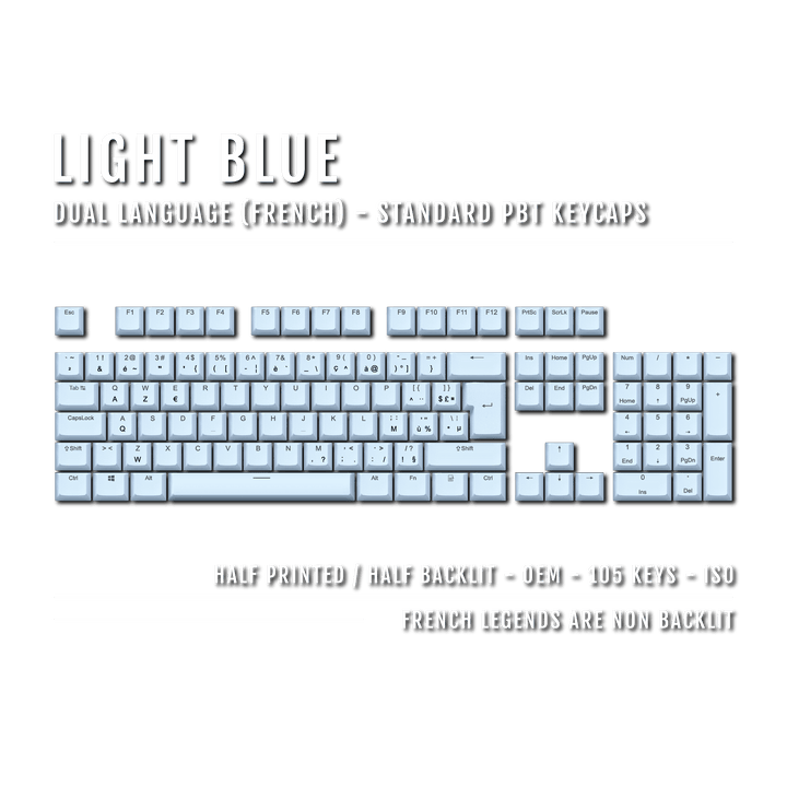 Light Blue French (ISO-FR) Dual Language PBT Keycaps Krome Keycaps LTD french