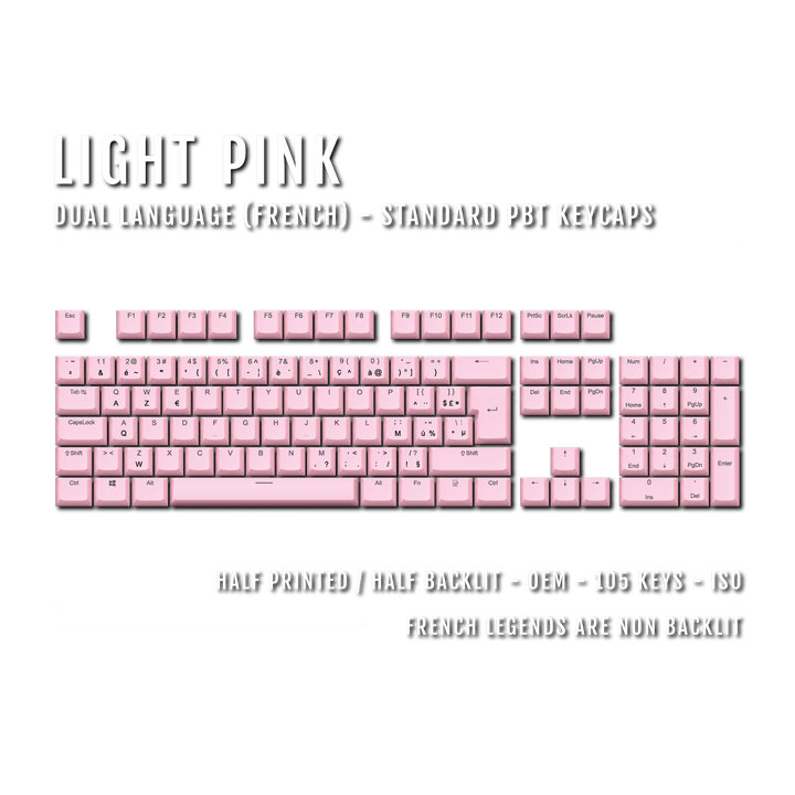 Light Pink French (ISO-FR) Dual Language PBT Keycaps Krome Keycaps LTD french