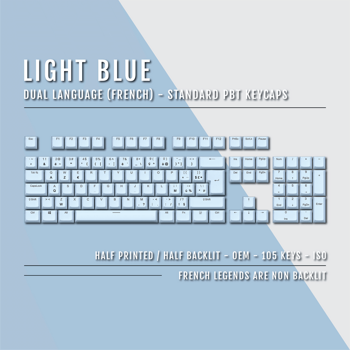 Light Blue French (ISO-FR) Dual Language PBT Keycaps Krome Keycaps LTD french