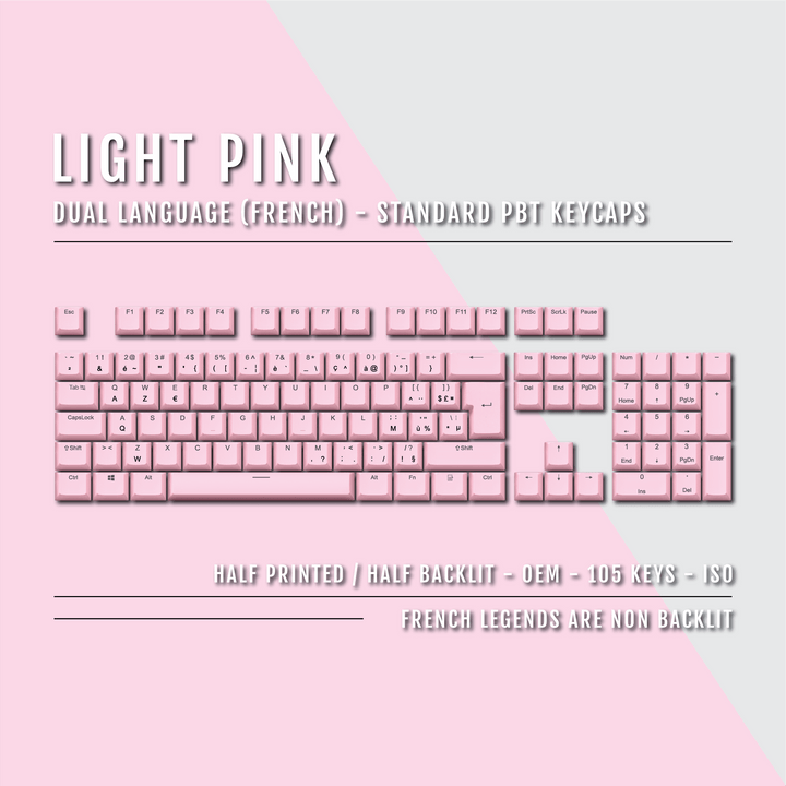 Light Pink French (ISO-FR) Dual Language PBT Keycaps Krome Keycaps LTD french