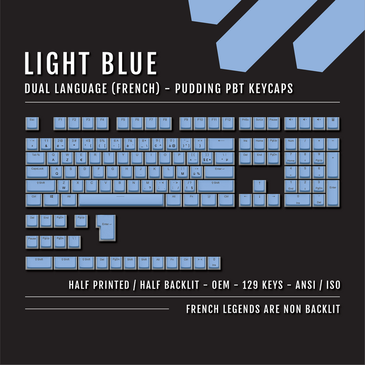 Light Blue French (ISO-FR) Dual Language PBT Pudding Keycaps Krome Keycaps LTD french