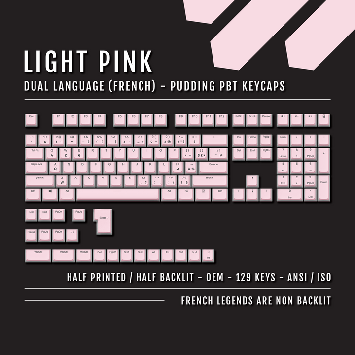 Light Pink French (ISO-FR) Dual Language PBT Pudding Keycaps Krome Keycaps LTD french