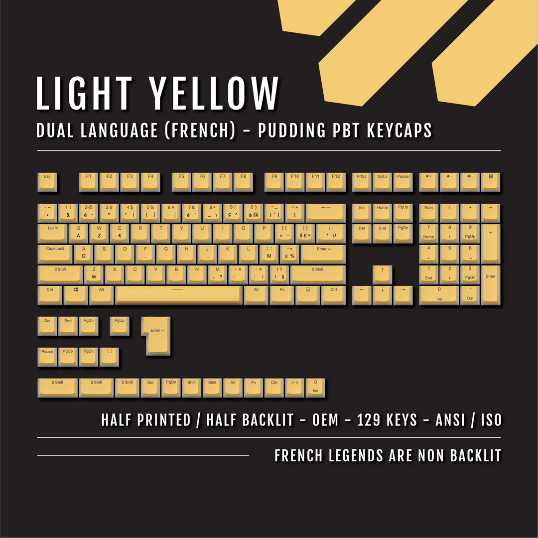 Light Yellow French (ISO-FR) Dual Language PBT Pudding Keycaps Krome Keycaps LTD french