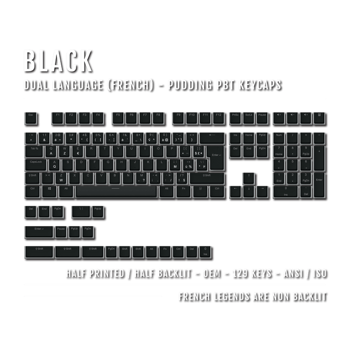 Black French (ISO-FR) Dual Language PBT Pudding Keycaps Krome Keycaps LTD french