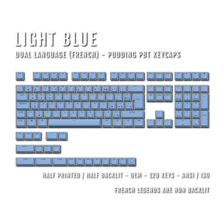 Light Blue French (ISO-FR) Dual Language PBT Pudding Keycaps Krome Keycaps LTD french