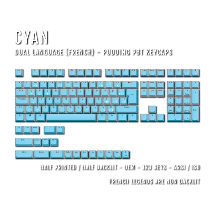 Cyan French (ISO-FR) Dual Language PBT Pudding Keycaps Krome Keycaps LTD french