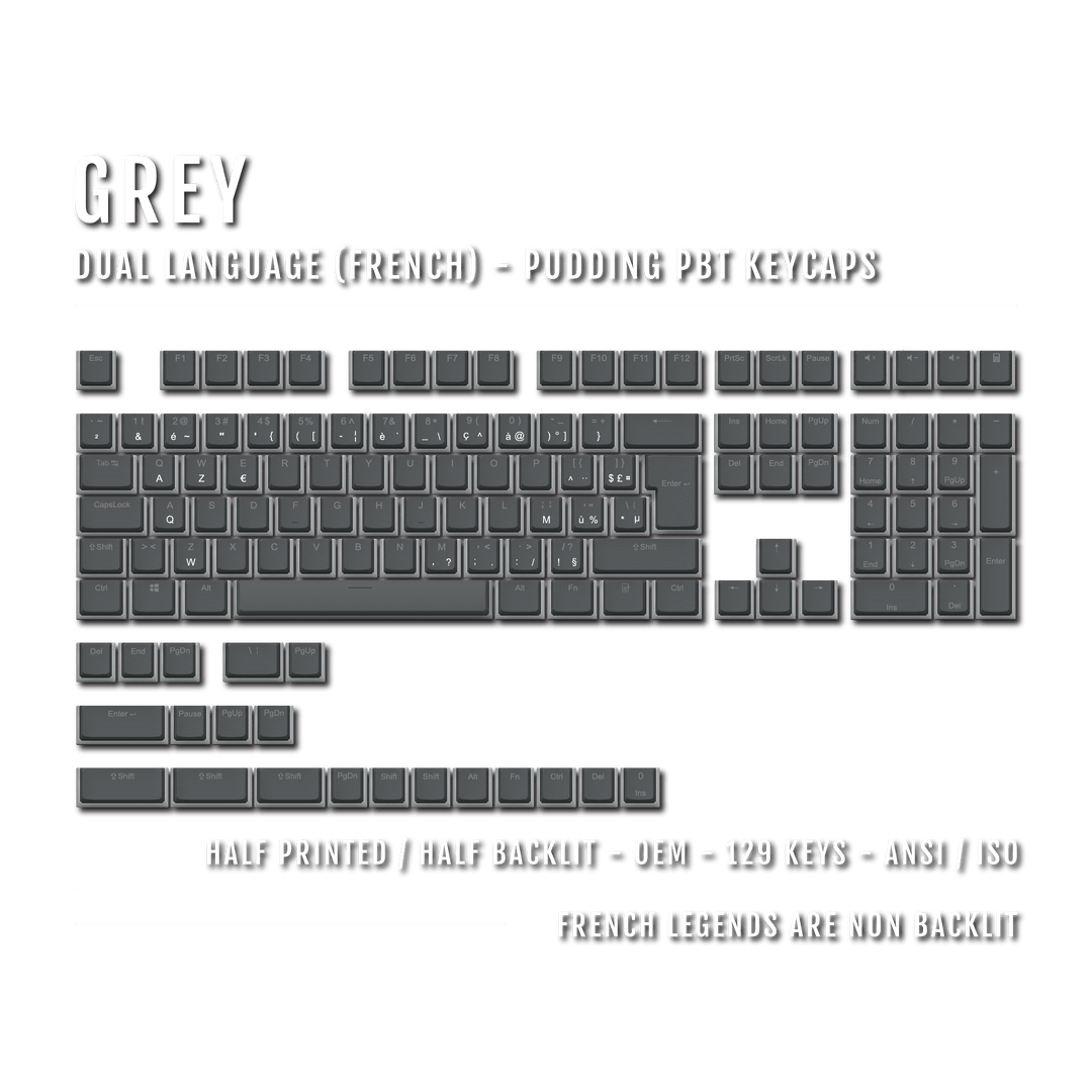 Grey French (ISO-FR) Dual Language PBT Pudding Keycaps Krome Keycaps LTD french