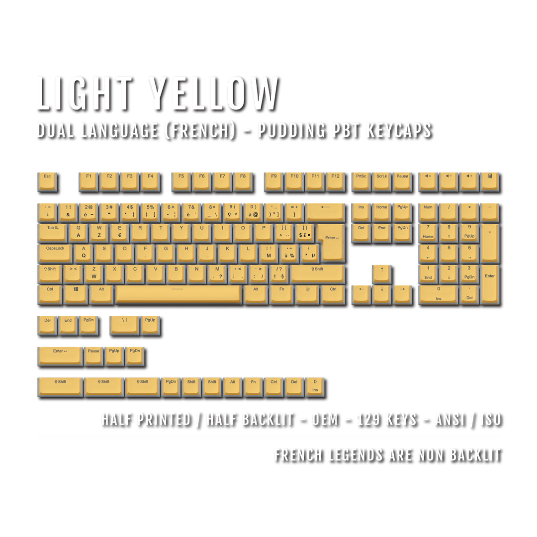 Light Yellow French (ISO-FR) Dual Language PBT Pudding Keycaps Krome Keycaps LTD french