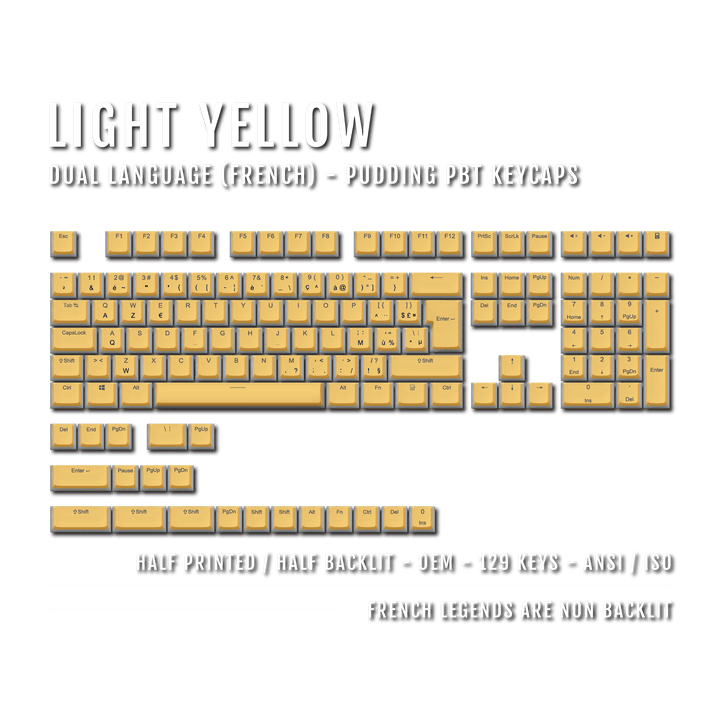 Light Yellow French (ISO-FR) Dual Language PBT Pudding Keycaps Krome Keycaps LTD french