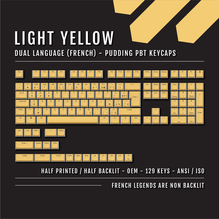 Light Yellow French (ISO-FR) Dual Language PBT Pudding Keycaps Krome Keycaps LTD french