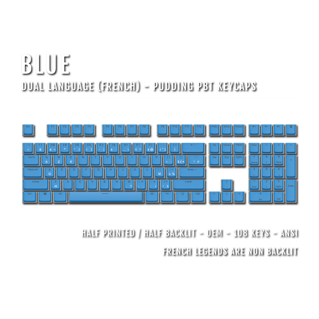 Blue French Dual Language PBT Pudding Keycaps Krome Keycaps LTD french