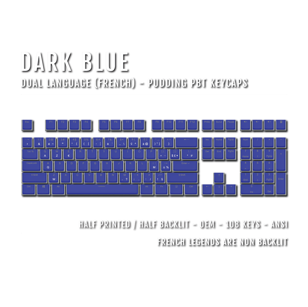 Dark Blue French Dual Language PBT Pudding Keycaps Krome Keycaps LTD french