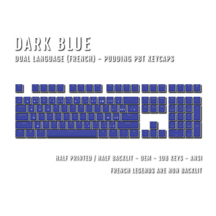 Dark Blue French Dual Language PBT Pudding Keycaps Krome Keycaps LTD french