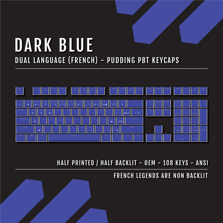 Dark Blue French Dual Language PBT Pudding Keycaps Krome Keycaps LTD french