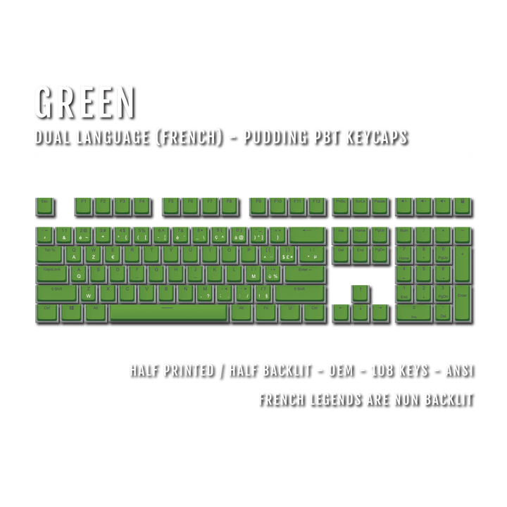 Green French Dual Language PBT Pudding Keycaps Krome Keycaps LTD french