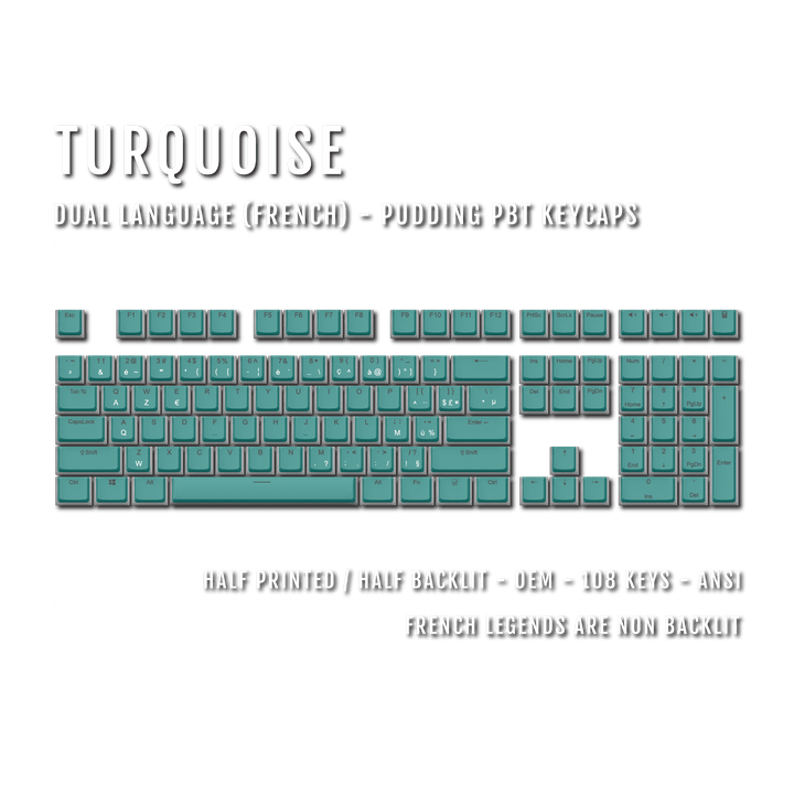 Turquoise French Dual Language PBT Pudding Keycaps Krome Keycaps LTD french