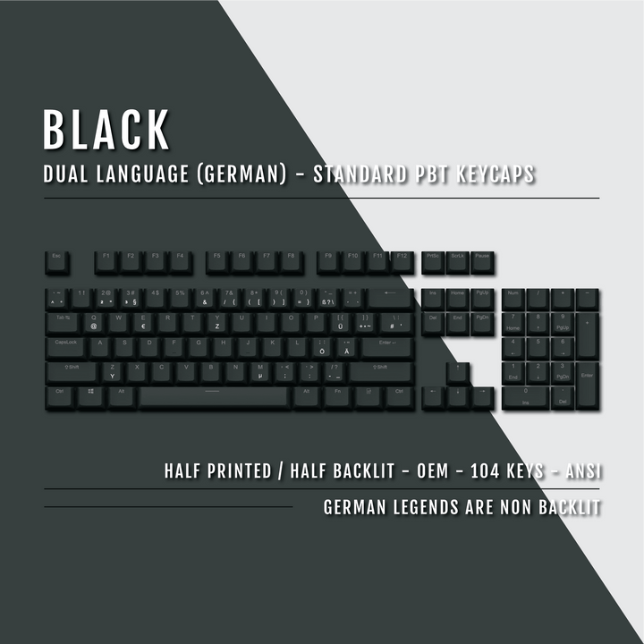 Black German (ISO-DE) Dual Language PBT Keycaps Krome Keycaps LTD german