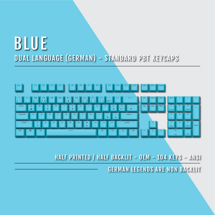 Blue German (ISO-DE) Dual Language PBT Keycaps Krome Keycaps LTD german