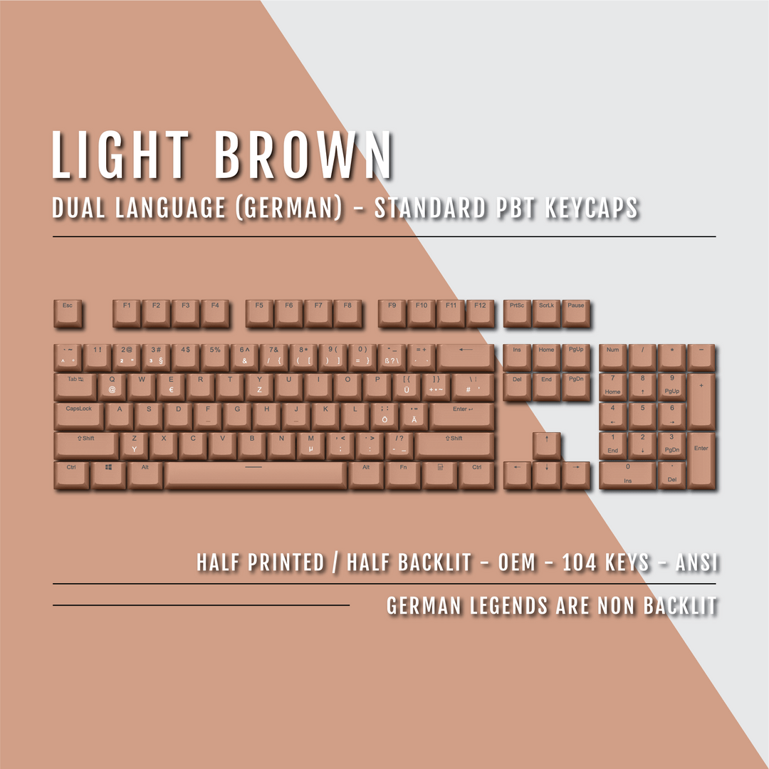 Light Brown German (ISO-DE) Dual Language PBT Keycaps Krome Keycaps LTD german