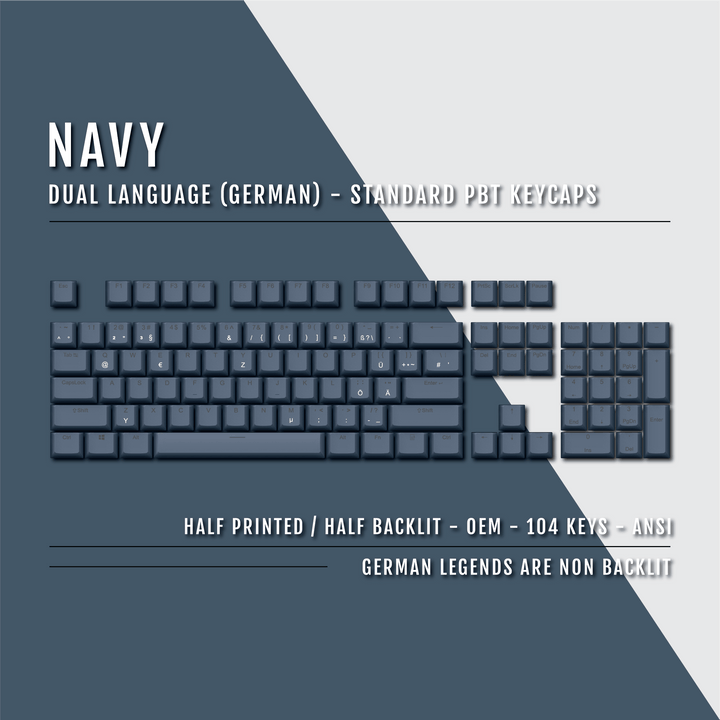 Navy German (ISO-DE) Dual Language PBT Keycaps Krome Keycaps LTD german