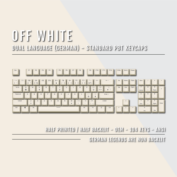 Off White German (ISO-DE) Dual Language PBT Keycaps Krome Keycaps LTD german