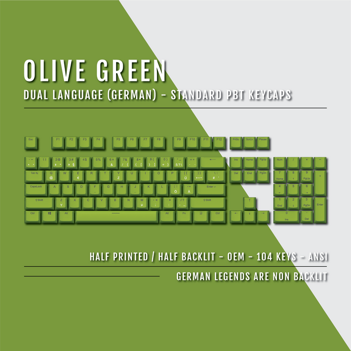 Olive Green German (ISO-DE) Dual Language PBT Keycaps Krome Keycaps LTD german