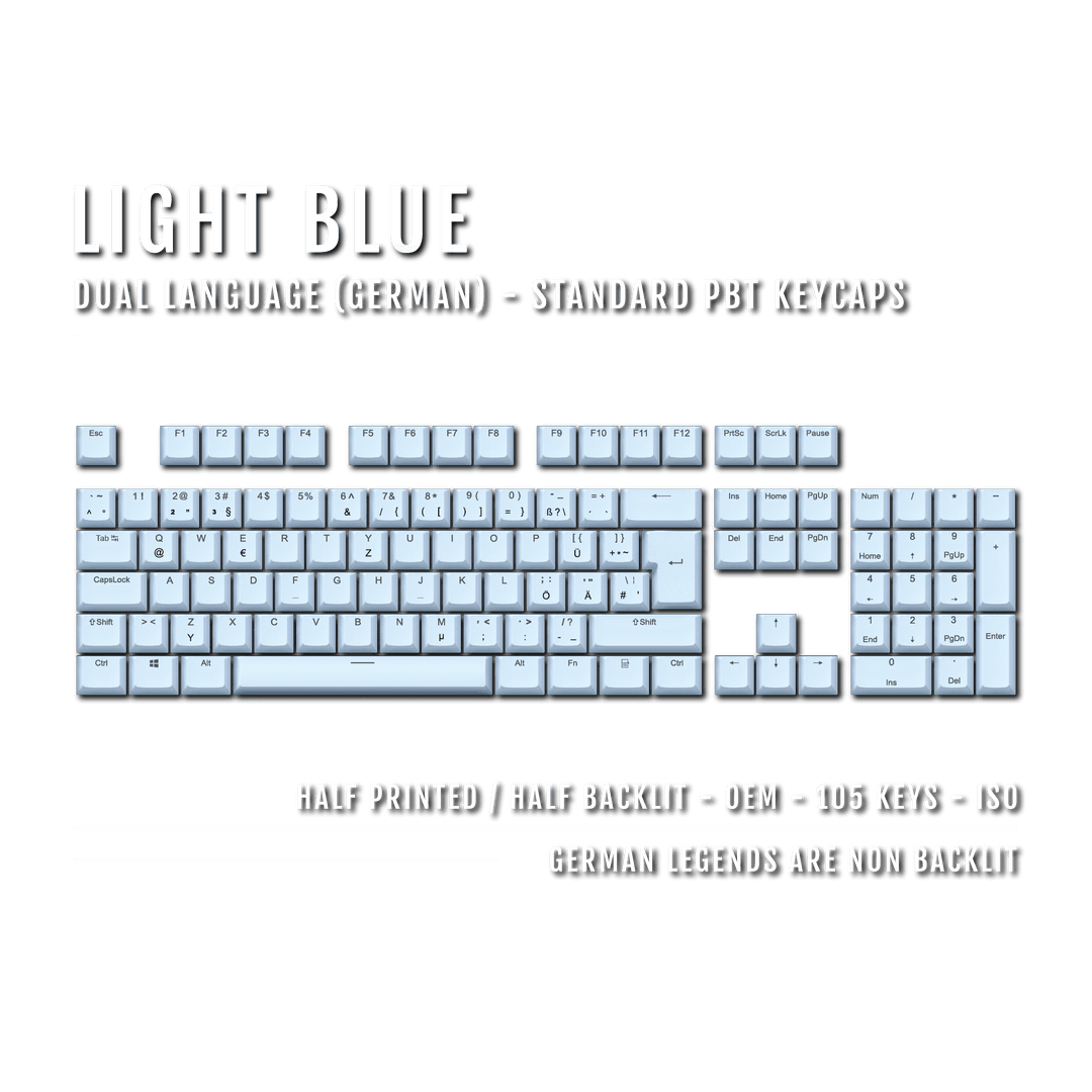 Light Blue German (ISO-DE) Dual Language PBT Keycaps Krome Keycaps LTD german