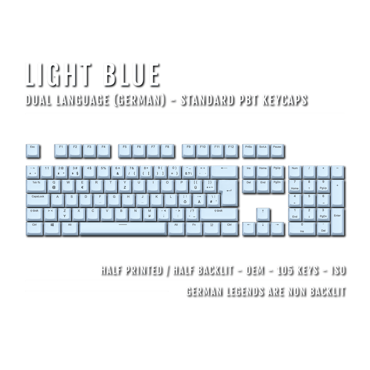 Light Blue German (ISO-DE) Dual Language PBT Keycaps Krome Keycaps LTD german