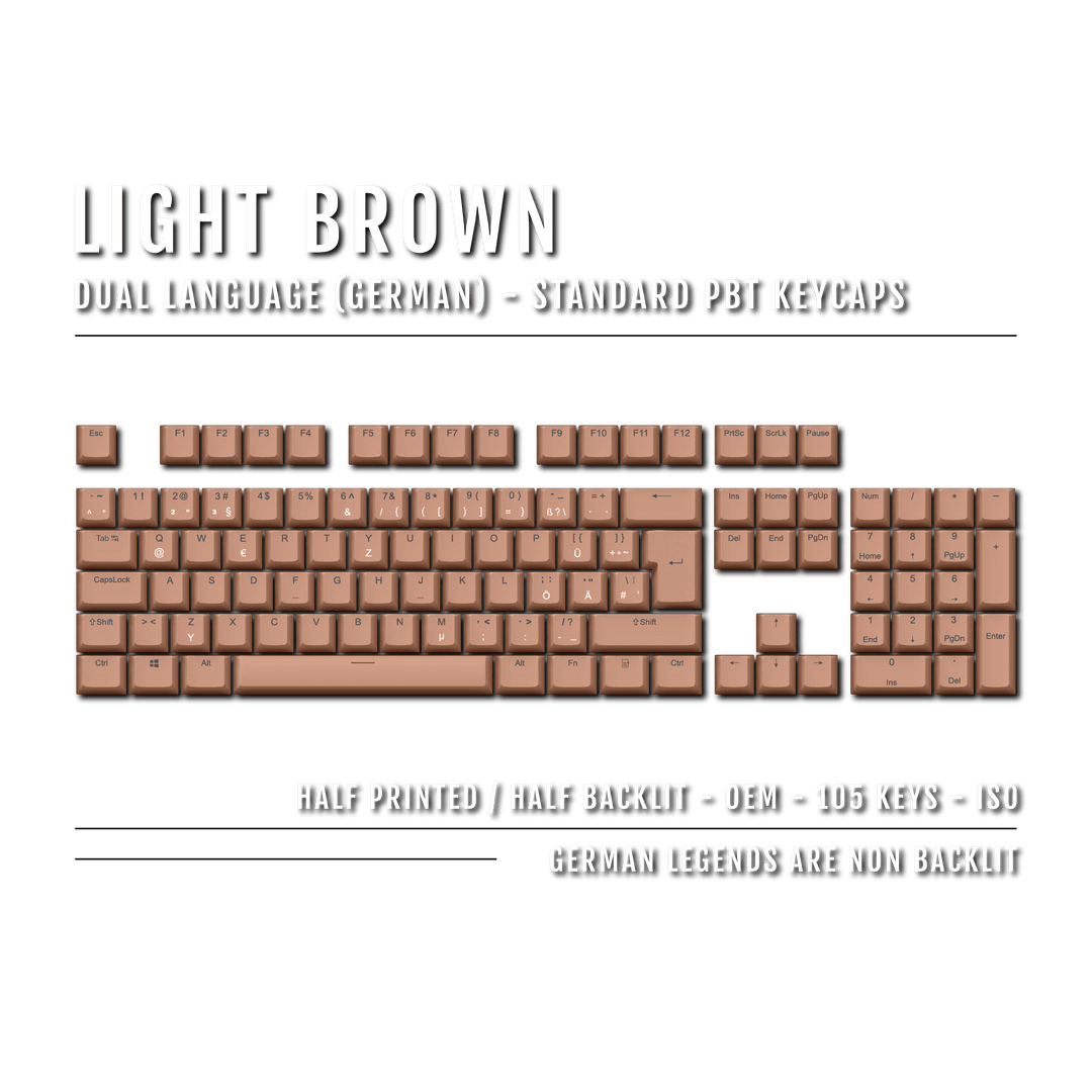 Light Brown German (ISO-DE) Dual Language PBT Keycaps Krome Keycaps LTD german